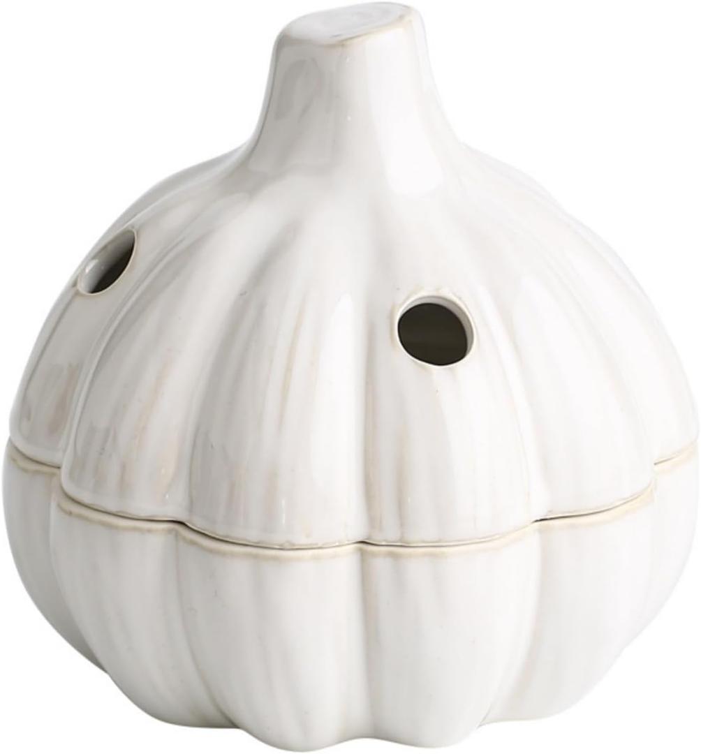 Ceramic garlic keeper with lid terracotta storage container jar saver holder countertop