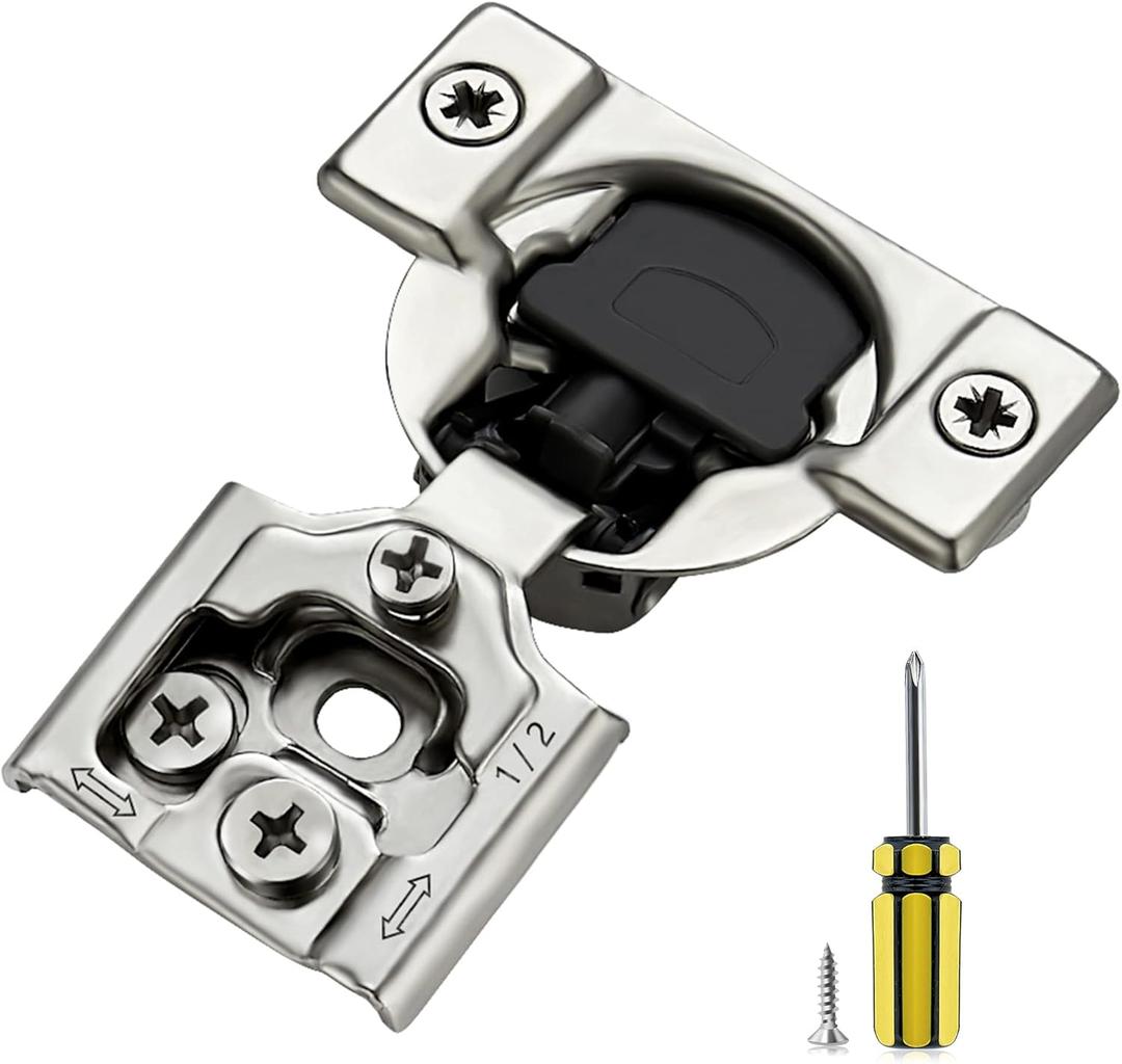 Ravinte 60 Pack 30 Pair 1/2 inch Overlay Cabinet Hinges Kitchen Soft Close Cabinet Hinges Hidden Door Hinge for Kitchen Cabinet Hinges Stainless Steel Adjustable Hinges Satin Nickel Cabinet Hardware