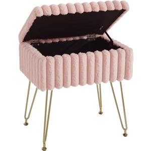 Vanity Stool Chair with Storage, Faux Fur Stools for Vanity Makeup, Foot Stool Ottoman with 4 Metal Legs, Small Vanity Bench Seat Chairs for Living Room Bedroom