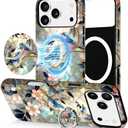 Jusy Compatible with Magsafe Stained Glass Phone Case for iPhone 17 Pro, Cute Aesthetic Magnetic Ring Holder Stand Case, Soft TPU and Hard PC Protective Phone Cover for Women Girls - Bird
