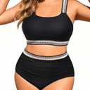 Daci Women Two Piece Plus Size Bikini - High Waisted Swimsuits Tummy Control Bathing Suits Swimwear 2025 (Black) 18W