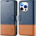 TUCCH Wallet Case for iPhone 16 Pro, [RFID Blocking] [4 Card Slots] TPU Interior Protective Case, Magnetic Folio Shockproof PU Leather Stand Flip Cover Compatible with iPhone 16 Pro, Blue&Brown