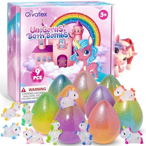 Qivatex Unicorn Bath Bombs for Girls with Toys Inside, Natural Organic Bath Bombs Bubble Bath Toys Gift, Birthday Mothers Day Gifts for Girls Daughter Granddaughter