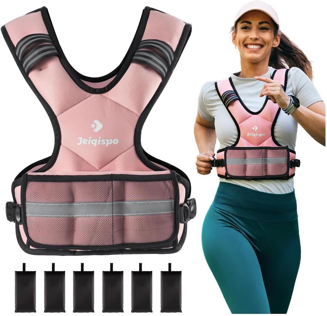 Adjustable Weighted Vest for Men and Women 11-20lb Vest with 6 Ironsand Weights, Adjustable Body Weight Vest Exercise Set for Strength Training, Cardio, Running, Walking (pink)