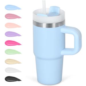 Cosictic 14 Oz Tumbler with Handle and Straw for Kids, Stainless Steel Double Wall Vacuum Insulated Cup for Children, 14 Oz Cups for Kids (Sky Blue)