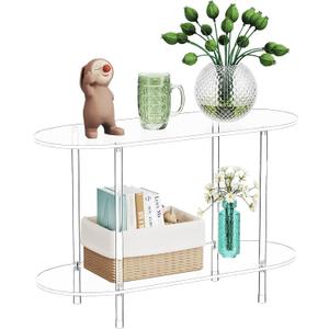 Clear Acrylic Console Table, 31.5" L x 11.8" W x 20" H, 2 Tier Oval Small Transparent Storage shelf Side End Sofa Entry Entryway Table for Sofa, Foyer, Hallway, Living Room