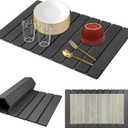 Large Diatomaceous Stone Drying Mat for Kitchen Counter, Quick Dry Collapsible Drying Mat , Absorbent Bath Mat for Kitchen Dishes Cups Bottles Bathroom Any Countertop, 24 In x 16 In, Dark Gray