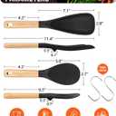 Cooking Spoon and Rice Scooper for Nonstick Cookwares, Great for Cooking and Serving Sturdy BPA-Free Matte Silicone, Wood Handle Spoon for Mixing, Scoop, and Scrape (Black)