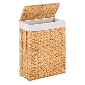 Handwoven Slim Laundry Hamper with Lid, Narrow Wicker Laundry Basket, Natural Water Hyacinth Basket and Handleswith Removable Liner Bag & 2 Mesh Bags (Natural with Lid, 55L)
