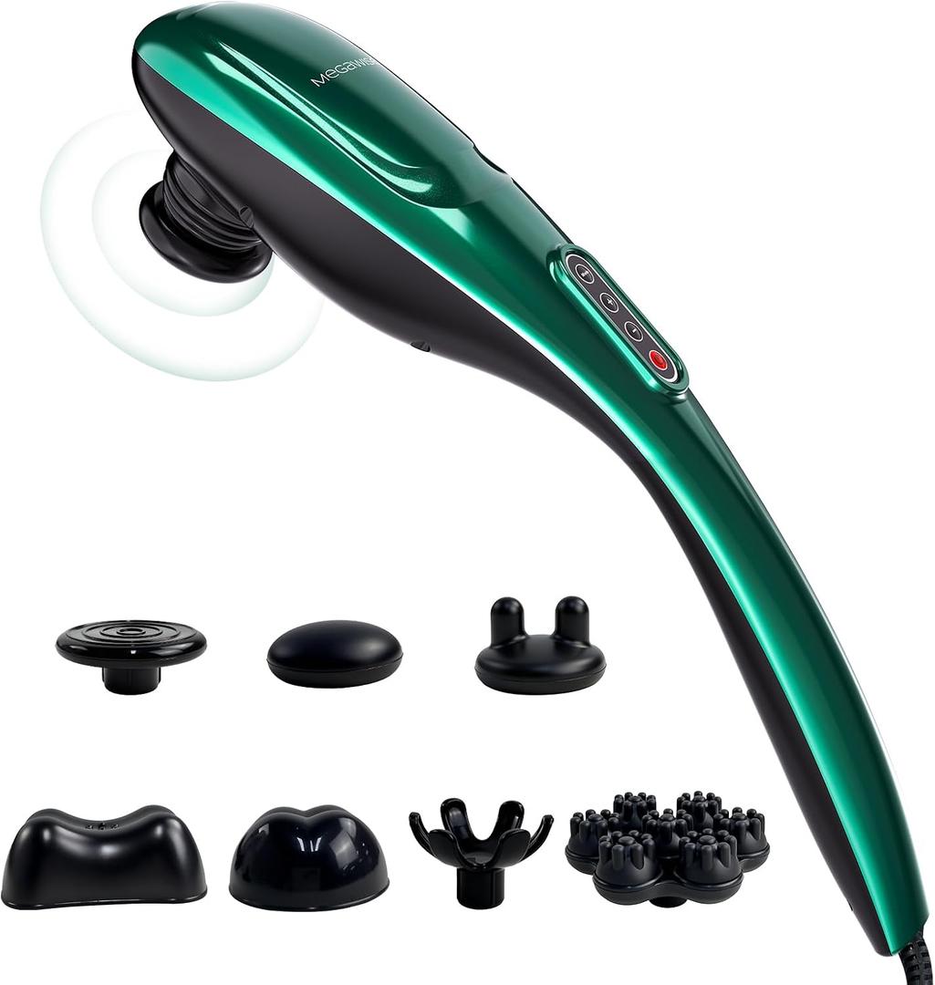 MEGAWISE Handheld Deep Tissue Neck Back Electric Massager for Shoulder, Waist, Leg, 3700 RPM Powerful Motor (Green)