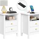 YITAHOME Nightstand with Charging Station, Night Stands with 2 Drawers for Bedroom, Modern Bedside Table End Side Table with USB Ports and Outlets, Set of 2, White