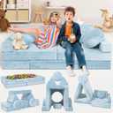 Lunix LX15 14pcs Modular Kids Play Couch, Child Sectional Sofa, Fortplay Bedroom and Playroom Furniture for Toddlers, Convertible Foam and Floor Cushion for Boys and Girls, Serenity Blue