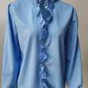 BOFETA Womens Long Lantern Sleeve Blouse Tops V Neck Shirts Turn Down Collar Lightweight Loose Blouses (Blue, XL)