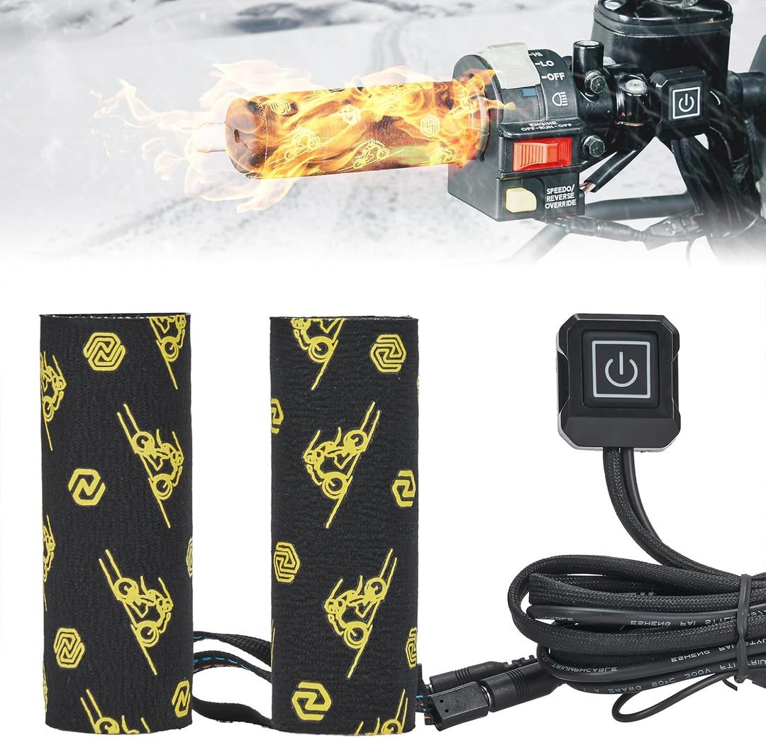 KEMIMOTO Heated Motorcycle Grip Pads, IP67 Waterproof, Universal for 12V ATV Motorcycle Hand Grip with Temperature Adjustable & Fast Heating