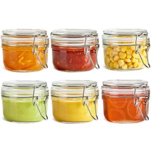 ComSaf 4oz Small Airtight Glass Jars Set of 6 with Lids Food Storage Jar Round, Mason Jar, Mini Storage Container with Clear Preserving Seal Wire Clip Fastening for Kitchen Canning, Jam, Spice, Honey