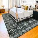 Lahome Machine Washable Non-Slip Rug 6x9 - Ultra-Thin Stain Resistant Boho Moroccan Black Area Rugs Soft Low-Pile Distressed Geometric Tribal Print Carpet for Living Room Bedroom Dining Room