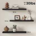 Fun Memories 32 Inch Floating Shelves for Wall, Black Wood Wall Mounted Shelf with Invisible Bracket, 10 Inch Deep Large Shelves for Living Room Bathroom Bedroom, Set of 3, 10"D x 32"L-3P