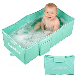 Collapsible Baby Bathtub, Portable Foldable Toddler Bath Tub with Drain Plug, Space-Saving & Easy to Clean, Suitable for 6Mo to 6Y,Green