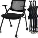 2 Pack Stackable Conference Room Chairs with Wheels and Paddle, Ergonomic Mesh Back and Arms for Meeting, Conference, Reception, Training Room & Home Office Desk Folding Chairs