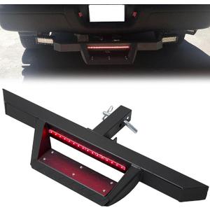 ECOTRIC Universal Drop Hitch Step w/LED Brake Light for 2" Receiver Pickup Truck SUV Trailer Towing Hitch Step Bar Rear Bumper Guard with Pin Heavy Duty Steel Powder Coated Black