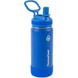ThermoFlask Kids 16 oz Insulated Water Bottles with Straw Lid BPA-Free Stainless Steel Leakproof & Spill-Proof Design Easy Clean Wide Mouth 1-Pack for School, Sports, Playdates, Blueberry/Wolf Grey