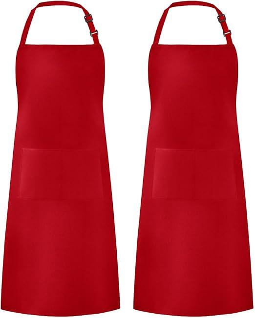 Syntus 2 Pack Adjustable Bib Apron Waterdrop Resistant with 2 Pockets Cooking Kitchen Aprons for Women Men Chef (Basic White)