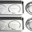 HORUSDY 4-Piece Large Magnetic Parts Tray Set, Stainless Steel Heavy Duty 9.5" W x 5.5''L Square and 4.5" Round Magnetic Trays Tools Parts Tray