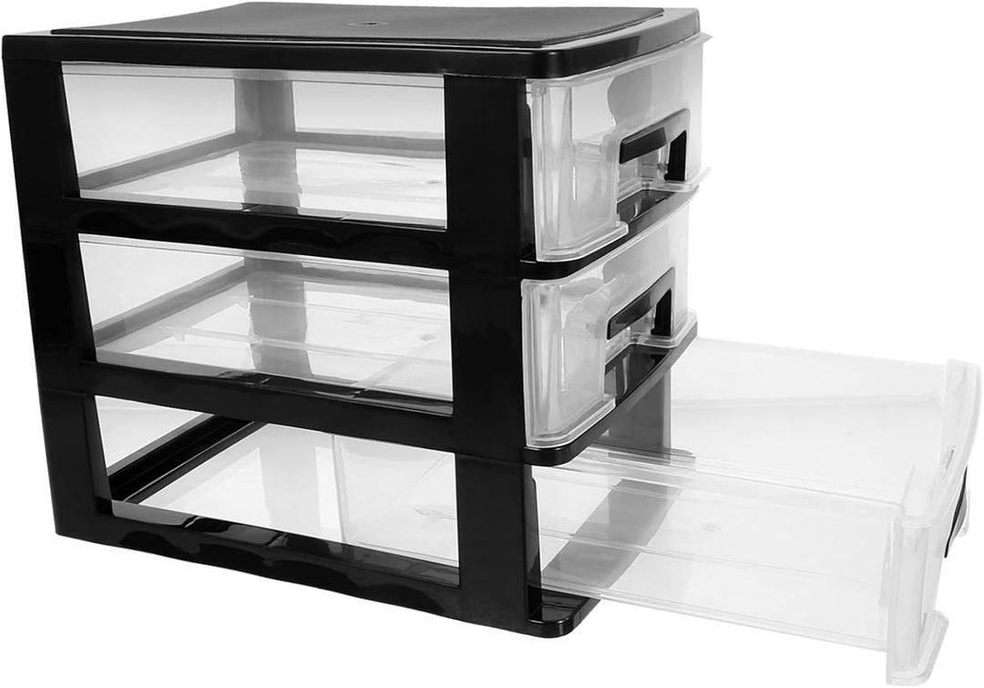 MAGICLULU Three-layer Drawer Type Closet Organizer Portable Plastic Storage Cabinet with Transparent for Home Office Living and Study Use Black