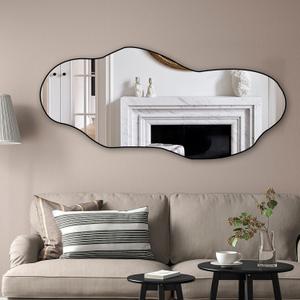 POZINO Irregular Frameless Mirror, 47.2"x21" Asymmetrical Aesthetic Wall Mirrors, Modern Organic Shape Decorative Mirror for Living Room Bedroom Entryway Hallway, Horizontal or Vertical Hanging