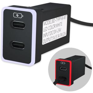 Car Charger for Toyota USB C Dual Port Charger PD 3.0 Type C Fast Charging with LED Light Show,Compatible with Smart Phone,Tablet,and More (White/Red 1.3x0.9inch)
