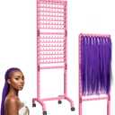 Adjustable Braiding Rack 280 Pegs, 2-Sided Braiding Hair Rack for Braiders, Standing with Wheels, Pink Hair Separator for Stylists