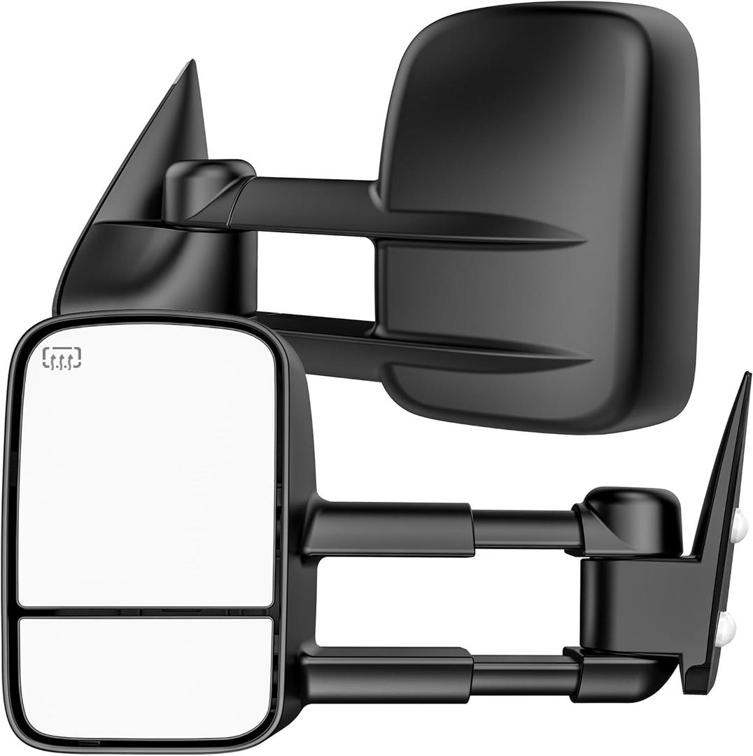 Heated Tow Mirrors Compatible with 1999-2002 Chevy Silverado & GMC Sierra 1500 2500 3500 HD, Tahoe Suburban Avalanche Yukon, Manual Flip & Fold Towing Side Mirrors