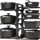 Adjustable Pots and Pans Organizer Under Cabinet, 8-Tier Pot and Pan Organizers Inside Cabinet, Kitchen Cabinet Organizers and Storage, Black (Regular)