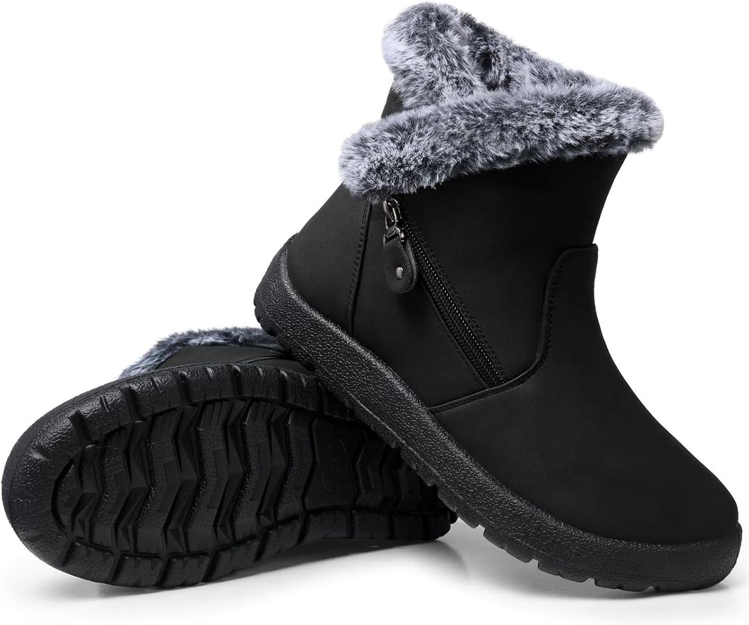 SHIBEVER Winter Boots for Women Waterproof: Womens Snow Boots Warm - Ankle Fur Lined Booties - Insulated Winter Shoes (10, Black)