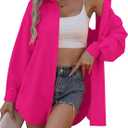 SOLY HUX Women's Button Down Shirt Collared Long Sleeve Drop Shoulder Oversized Blouse Casual Tops (Pink, L)