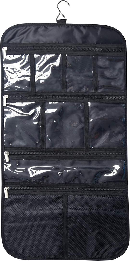 Premium Hanging Toiletry Travel Bag - Cosmetic, Jewelry, Toiletry & Accessory Storage Organizer Bag, Large Size, Various Compartments (Black)