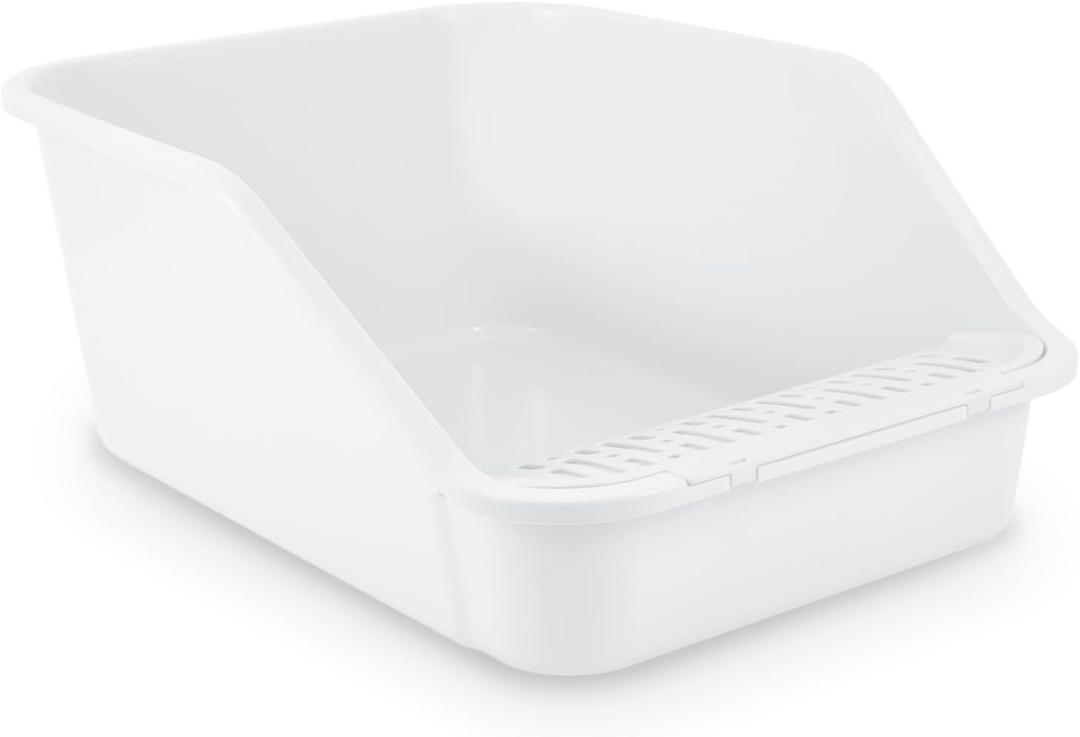 Large Cat Litter Box with High Sides,Cat Litter Pan for Indoor Big Cats,Open Top High Wall Kitty Litter Box with Low Entry for Kitten & Senior Cat,Easy to Clean,Anti-Splashing (White)