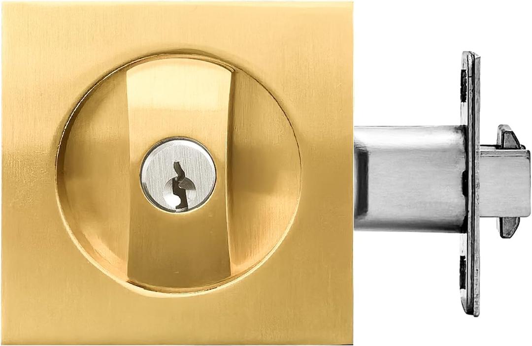Pocket Door Lock with Key,Privacy Door Hardware Suitable for Bathroom Bedroom etc Recessed 2 Sided, 2 3/8" Backset, Invisible Hardware for 1 3/8 to 2 3/16 Thickness Door (Gold)