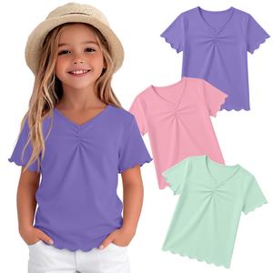 LessonZoo 3 Pack Girls Short Sleeve Tops, 3-Color Set, 11-12 Years