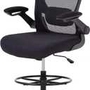 BestOffice Drafting Chair Tall Office Chair with Adjustable Foot Ring and Flip-Up Arms Computer Standing Desk Chair Executive Rolling Swivel Chair for Office & Home (24L*26W*50H, Black)