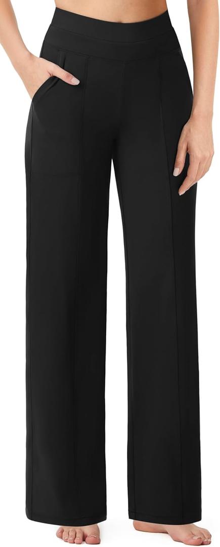AFITNE Womens Wide Leg Pants High Waisted Business Casual Pants 29"/31" Pull On Dressy Yoga Lounge Trousers (X-Large, Black)