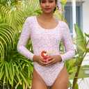 One Piece Bathing Suit for Women Long Sleeve High Cut Back Tie Knot Swimsuit Scoop Neck Cutout Athletic Swimwear (S)