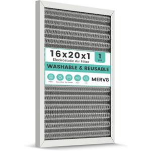 16x20x1 Reusable Air Filter, Washable, Electrostatic HVAC AC Furnace Filter, Merv 8, Lasts a Lifetime, Breathe Safe at Home or in the Office (Actual Size:15.5x19.75x0.8 Inch)