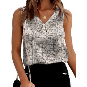 Sipaya Silk Satin Tank Tops for Women V Neck Summer Tops Sleeveless Camisole Business Casual Outfits Work Blouses (Large, Apricot Print)