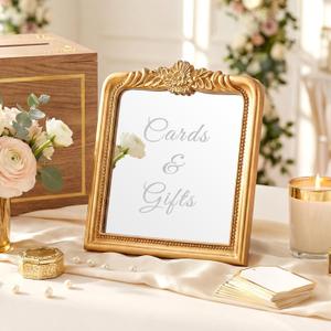Bucherry Elegant Wedding Cards & Gifts Sign Rustic Resin Photo Frame Mirror with Stand Vintage Reception Decoration for Wedding Bridal Shower Engagement 7.3" x 7.5"