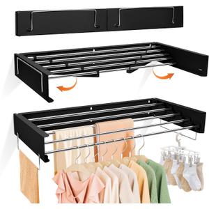 Wall Mount Drying Rack 32", 65LBS Retractable Clothes Rack, Black