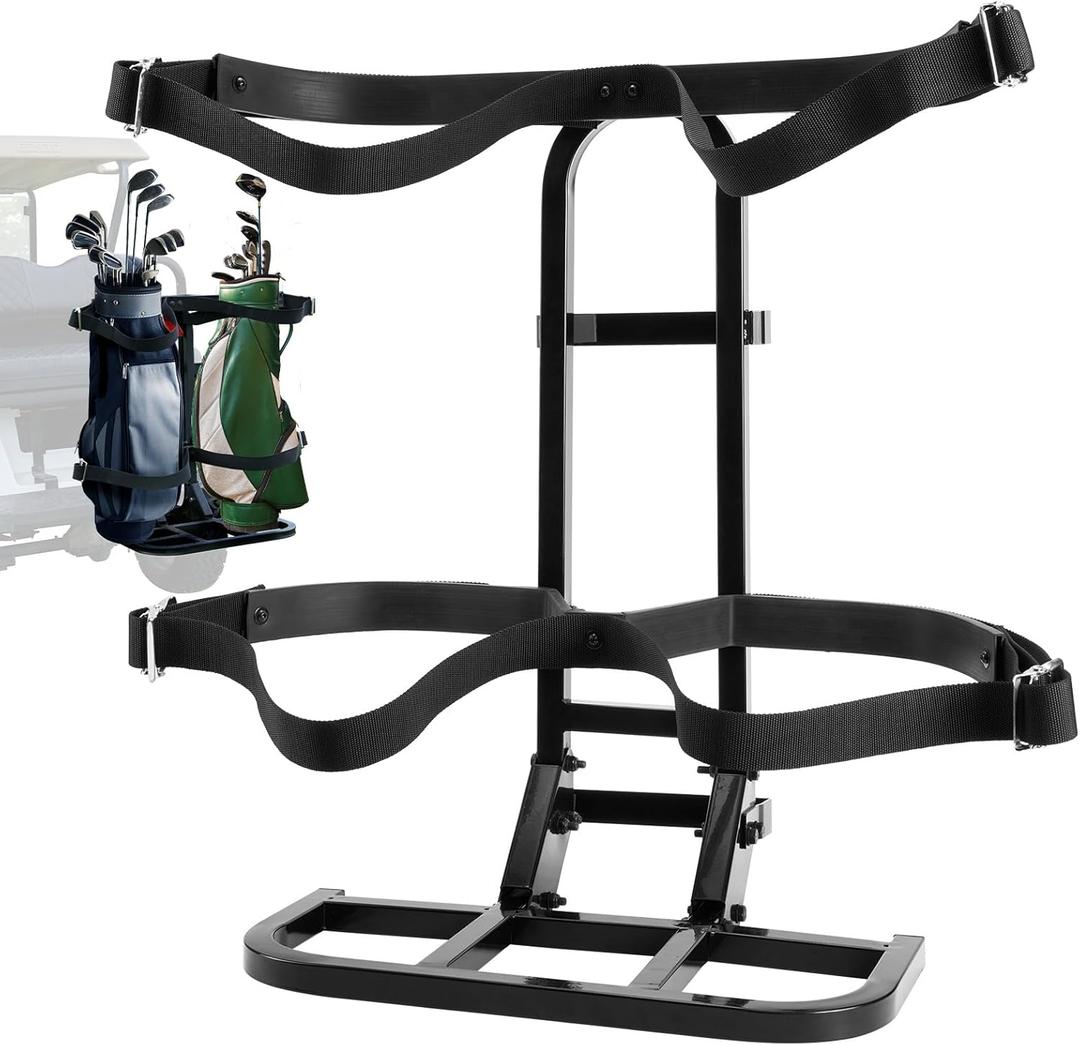 Universal Golf Cart Rear Seat Bag Holder Rack Compatible with Club Car/EZGO/Yamaha, Fits Safety Grab Bar Maximum 7" Wide, No Drilling Required, Don't Occupy The Back Seat Space, Black