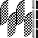 4 Sets 7 ft Checkered Flags Banner Black and White Swooper Flag with Pole Kit Race Car Theme Party Decoration Windless Checkered Feather for Racing Birthday Party Supplies