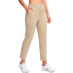 YYV Women's Golf Pants Stretch Work Ankle Pants High Waist Dress Pants with Pockets for Yoga Business Travel Casual (Beige, XXL)