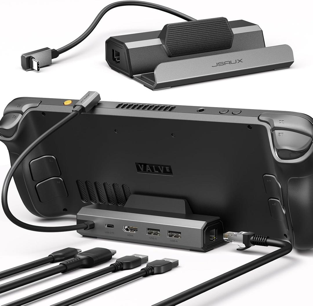 JSAUX Upgraded Docking Station 4K@120Hz for Steam Deck OLED/ROG Ally X/Legion Go/MSI Claw, 5-in-1 Steam Deck Dock with HDMI 2.1, 100Mbps Ethernet, USB 2.0 and 100W Charge for Steam Deck LCD-HB0602 (Gray)